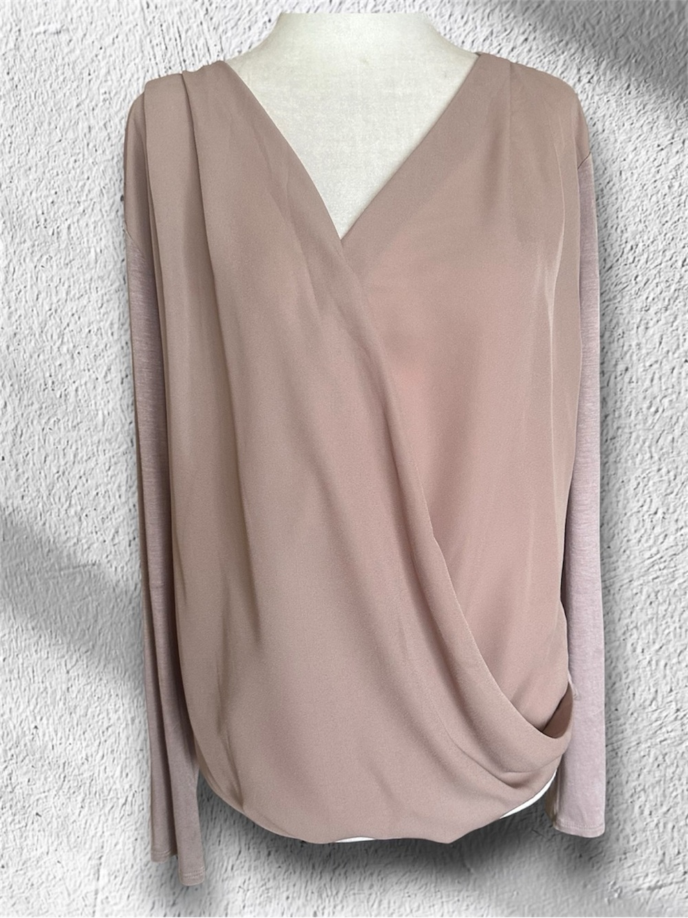 Elegant Draped Mixed Media Surplice V-Neck Top M